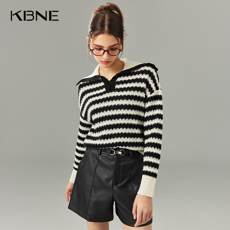 jing典黑白撞色条纹，镂空设计