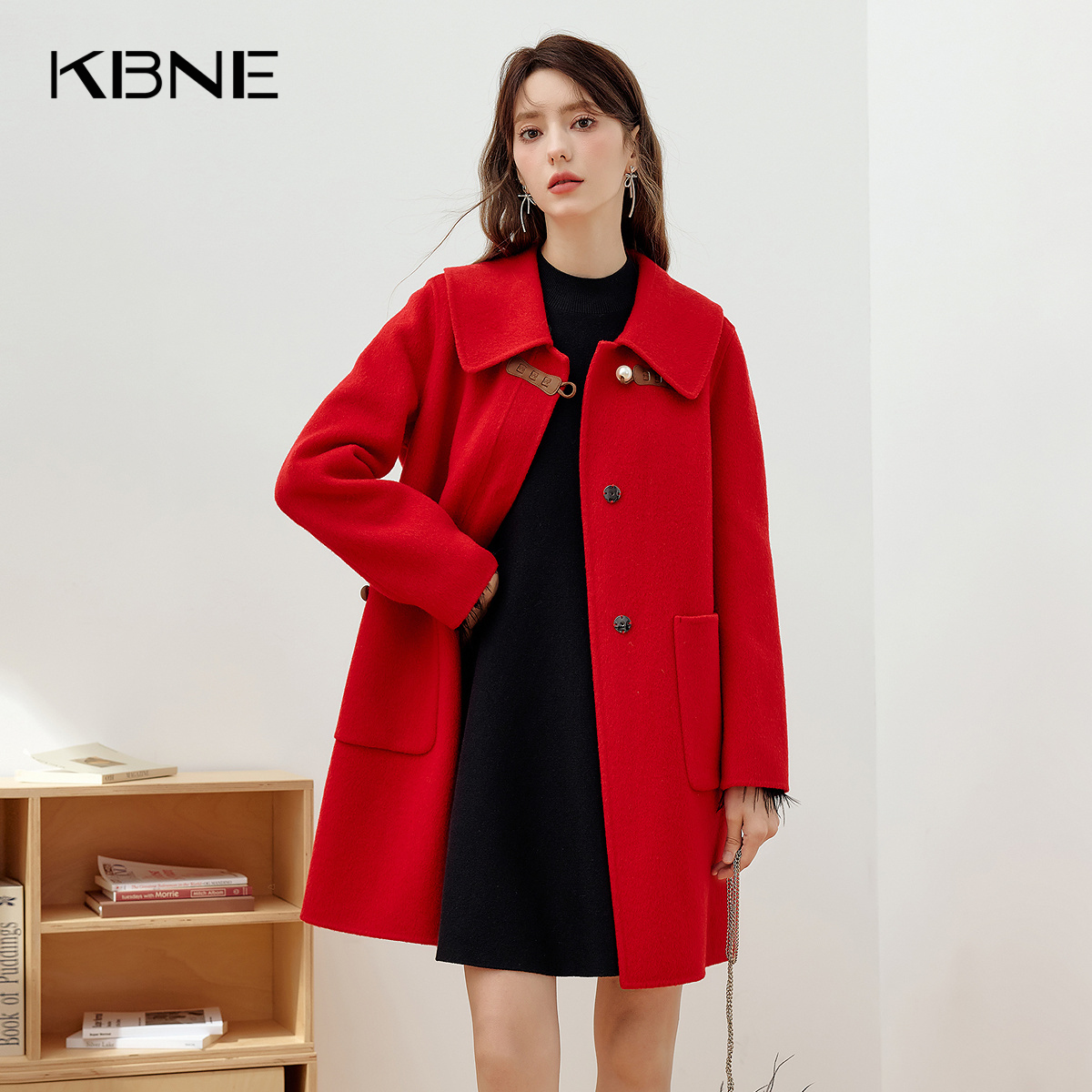 KBNE【商场同款】全羊毛双面呢外套女2025冬季新款时尚复古大衣
