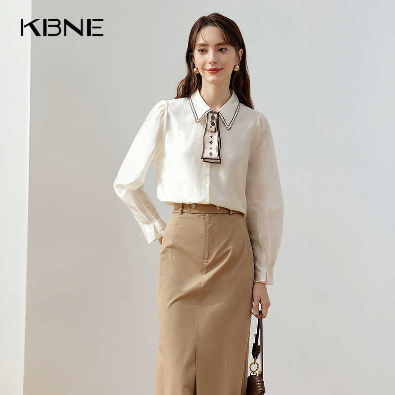 KBNE【商场同款】衬衫女别致漂亮小衫2025春新款领带法式独特衬衣