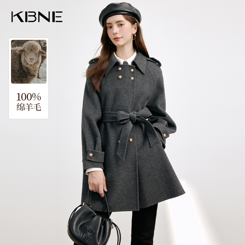 【全羊毛】KBNE灰色毛呢外套呢子大衣2025新款小个子气质秋冬女装
