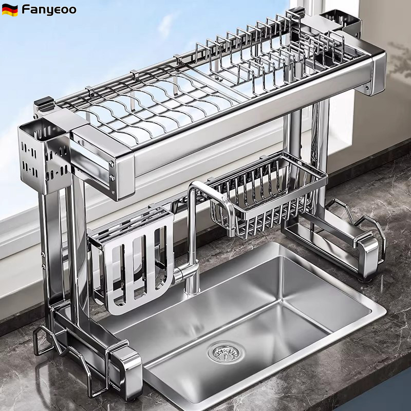 德国304厨房水槽置物架加厚不锈钢多功能碗盘碟沥水收纳上方架子