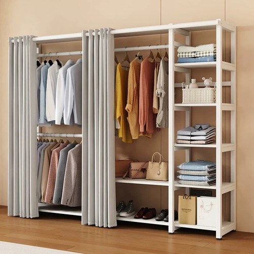 简易衣柜家用卧室落地衣帽开放式布衣柜钢木