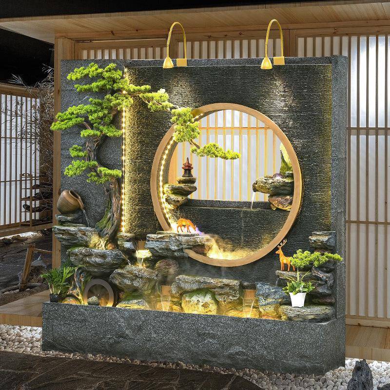 水EJO幕墙山流水造景屏酒店庭院公景司别墅隔断景观假鱼池水风摆