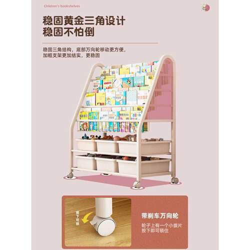 儿书架家用阅读绘本收纳架一体童靠墙宝玩宝多ETSJ002层铁艺具置物架落地