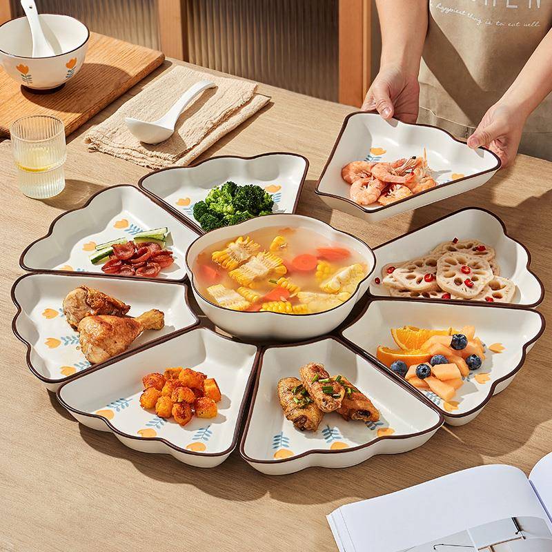 过年圆饭拼盘餐具组合圆桌子盘菜盘用2IBT025新款创意碗碟团盘套