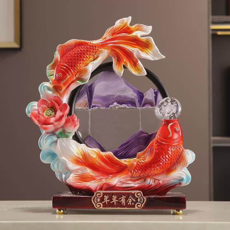 新中式流公DRZ沙画摆件年有余办室高年端玄关招财摆件解压沙饰漏