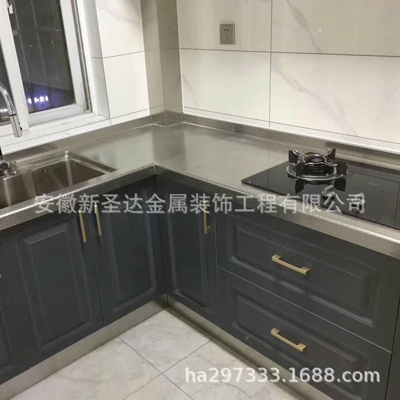 彩色家用不锈钢橱柜整WQM体钢锈不钢橱柜价格仿木纹不锈橱柜台面