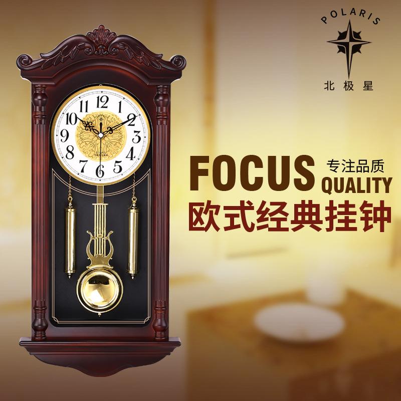 北极FS725639星中式挂钟客厅仿实木英钟欧创式意石复古静音摆钟摆