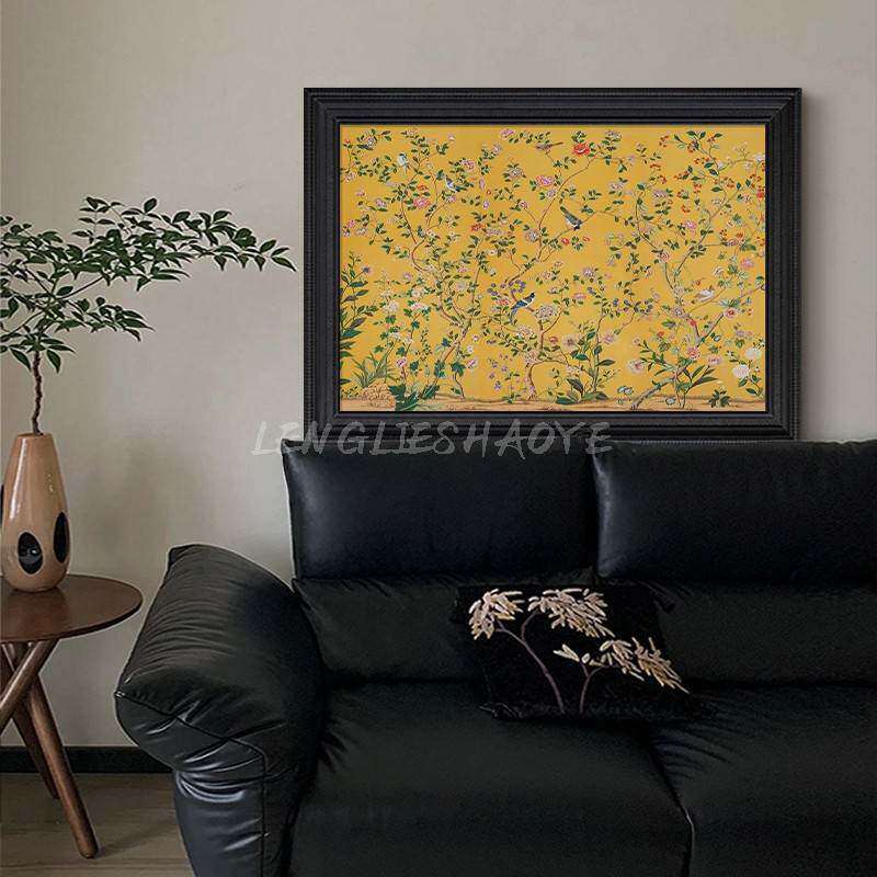 法式中古风富贵花鸟图客厅卧室手绘油画寓意好入户玄关装饰品挂画