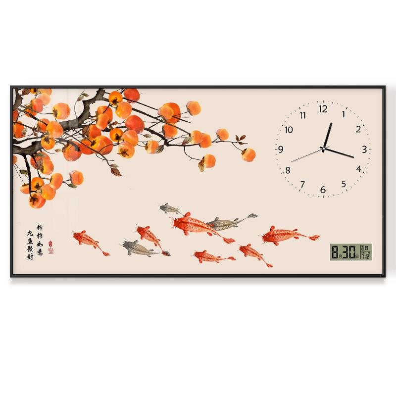 天XY844686王星万年历柿子客厅电钟子表画挂钟挂餐厅时钟挂家用表