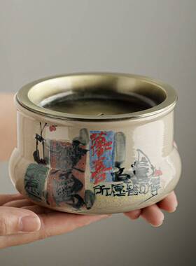 锦灰堆手绘建水茶洗家用陶瓷茶渣缸茶水缸茶具配件废水桶水盂水洗