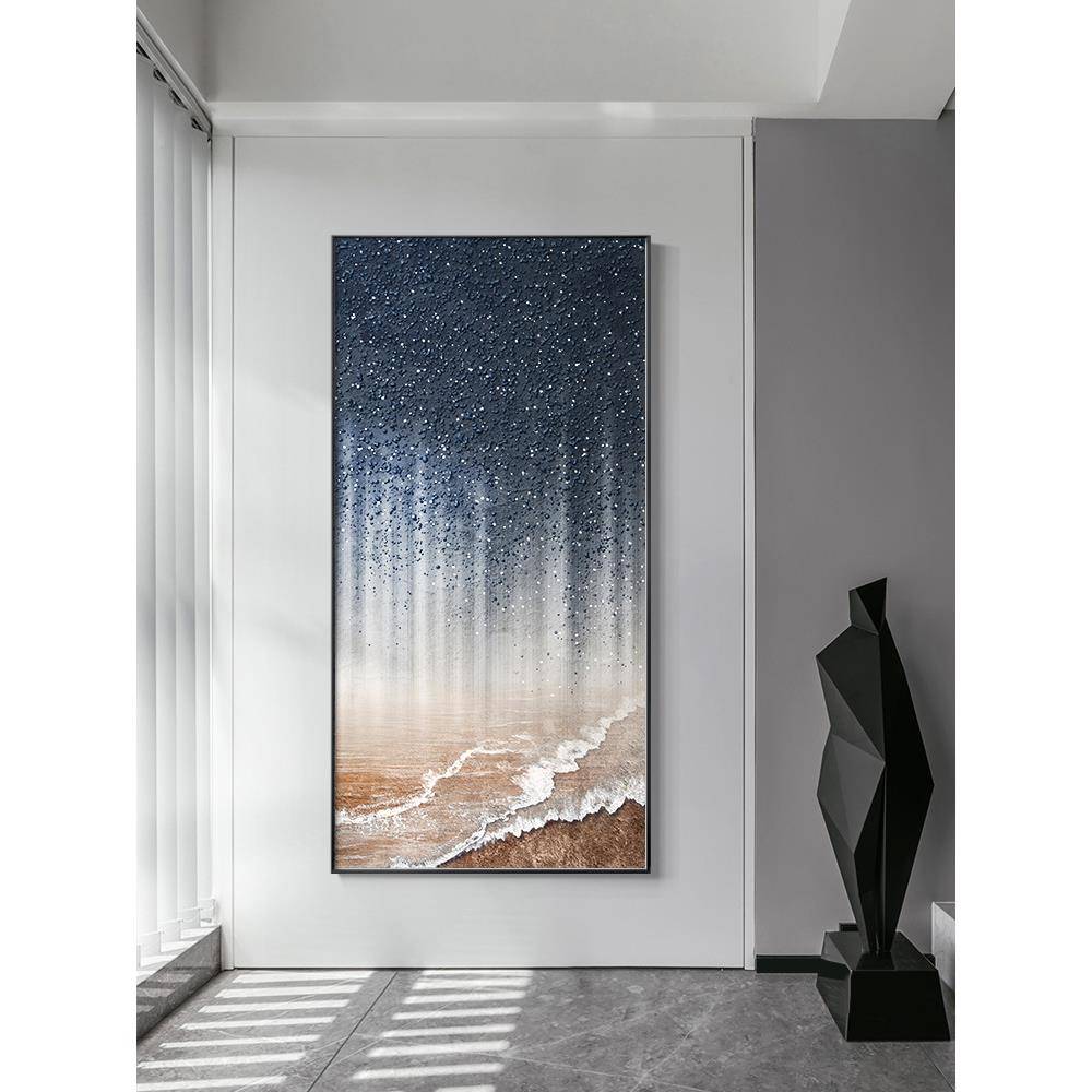 现代轻奢入玄关装饰画画空抽象繁月星空画肌理感走廊过道挂正星对