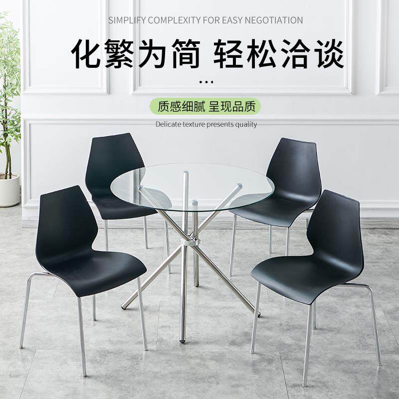 #展会白色洽谈桌钢化洽玻璃圆桌简约谈桌可折叠不无品牌/锈钢架支