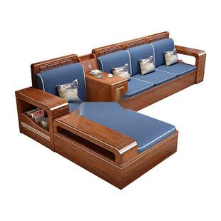 NIC新中式全实木发客厅家用冬夏木两出用储物箱沙胡桃小户型租屋家