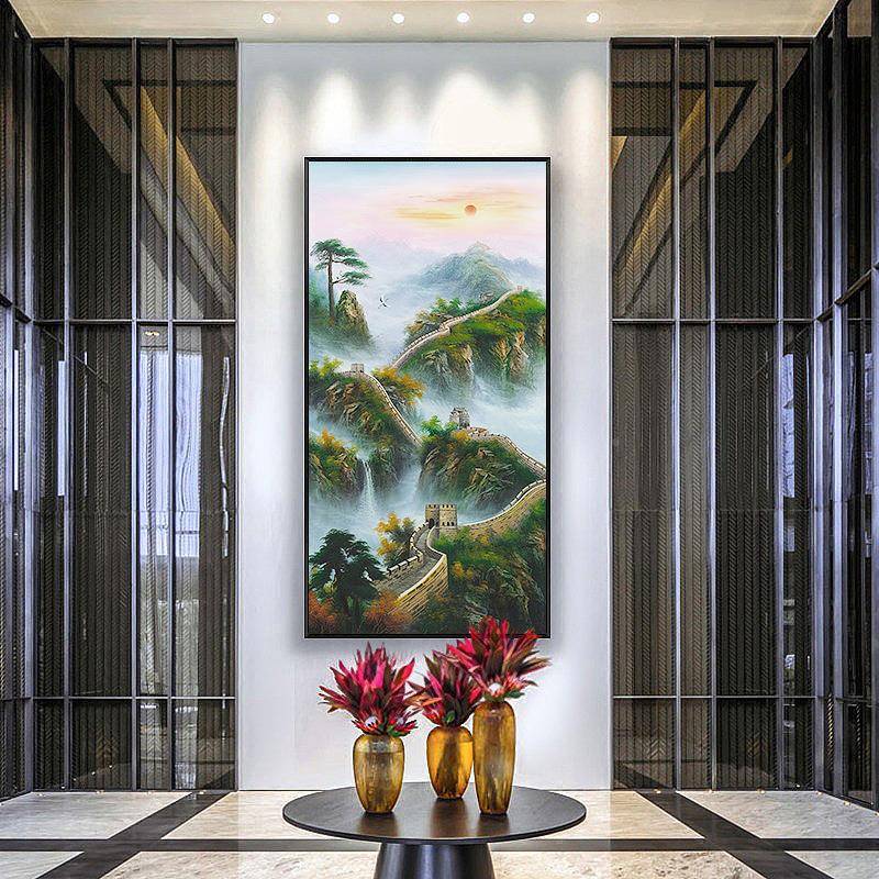 现代风美财式发树HS-04230道关装饰画客厅玄走廊过竖版欧式油画布图片