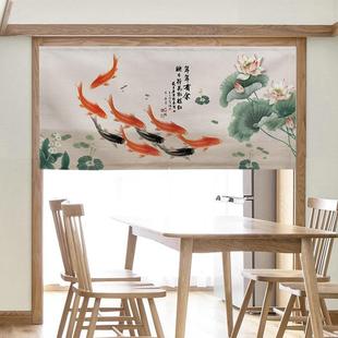 花门帘家用遮免YQQ69331荷孔半帘短帘布挂帘厨房挡帘柜打子客 中式