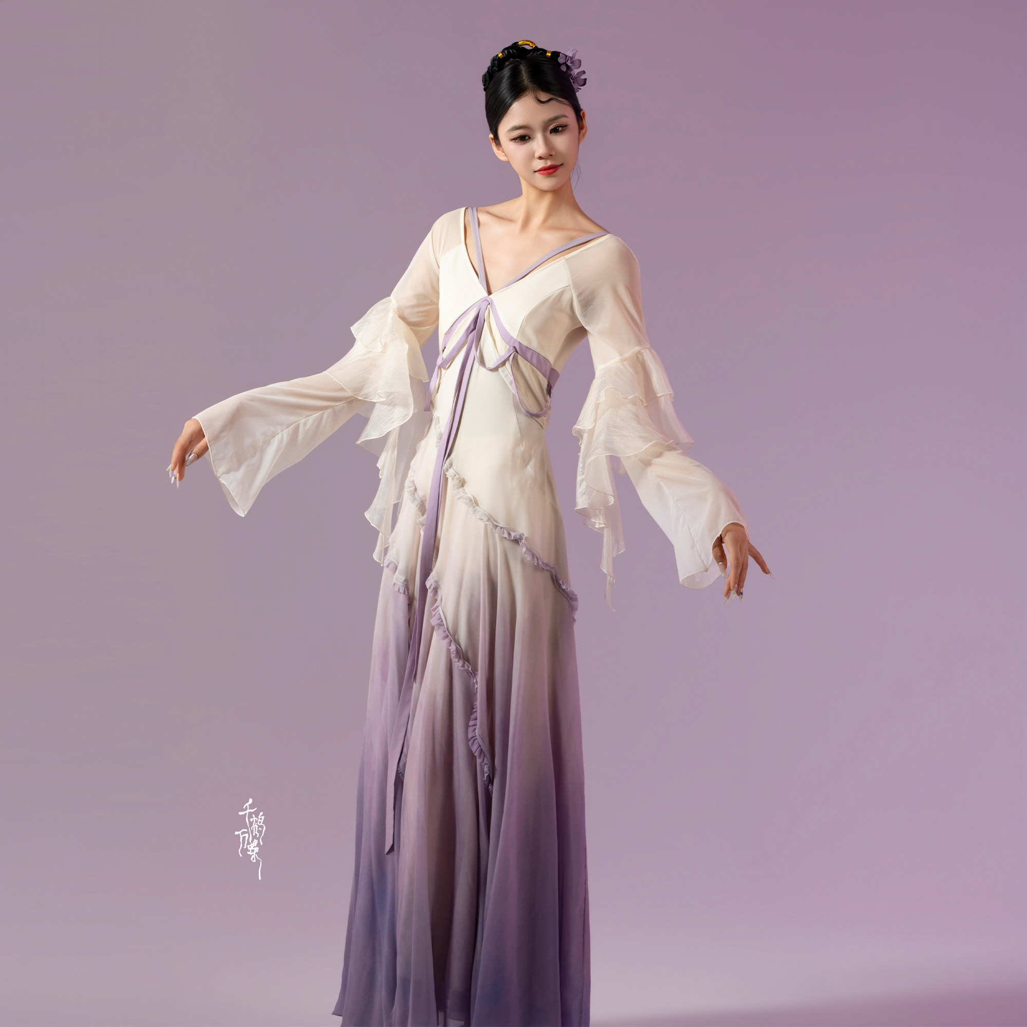 千鹤万蝶|迟暮鸢鸢古风舞蹈中式连衣裙鸢尾花瓣仙女汉服清雅飘逸