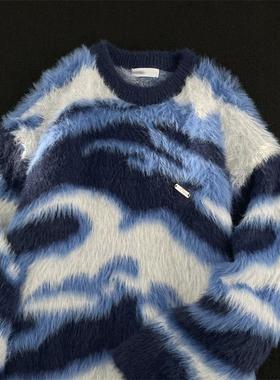 夏仟森水貂绒秋冬季BMOB圆领美式潮牌宽松外套百搭软糯小众仿貂毛