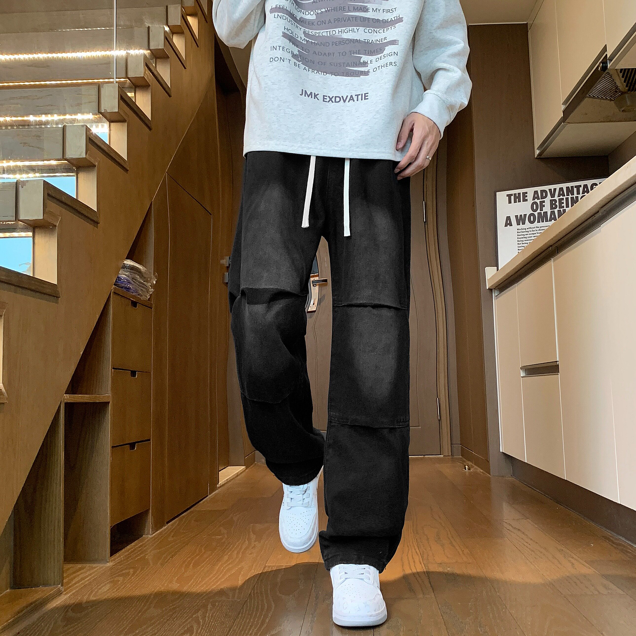 日系原色直筒牛仔裤男士秋季图片