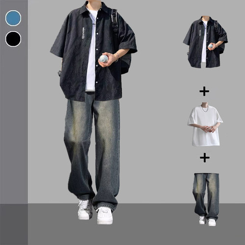 日系短袖衬衫男士夏季高级感