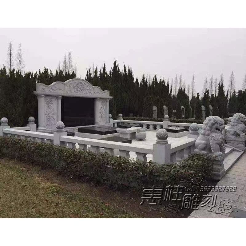 定制双人豪华家族式墓碑农村土葬石碑红花岗大理石雕刻精致墓碑