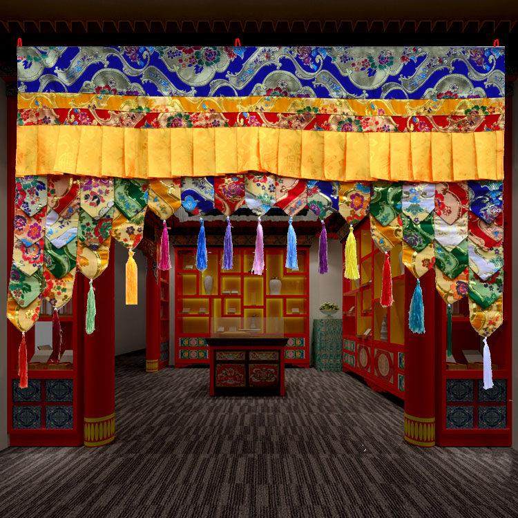 藏族特色工艺室内门框装饰帷幔藏式五彩围幔阶梯背景挂帘龙门墙围