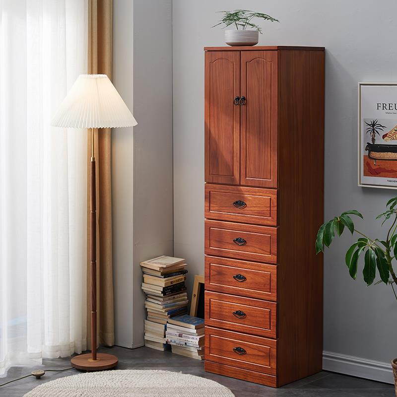 实木窄斗柜抽屉式收纳柜儿童挂衣立柜多层小柜子储物柜家用置物柜