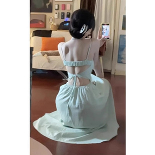 2025新款 法式 吊带连衣裙子女夏季 小个子海边度假气质仙女长裙女装