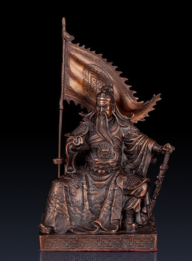 纯黄铜旗开得胜摆件办公室关羽关公装饰品家居饰品铜看书关公摆件