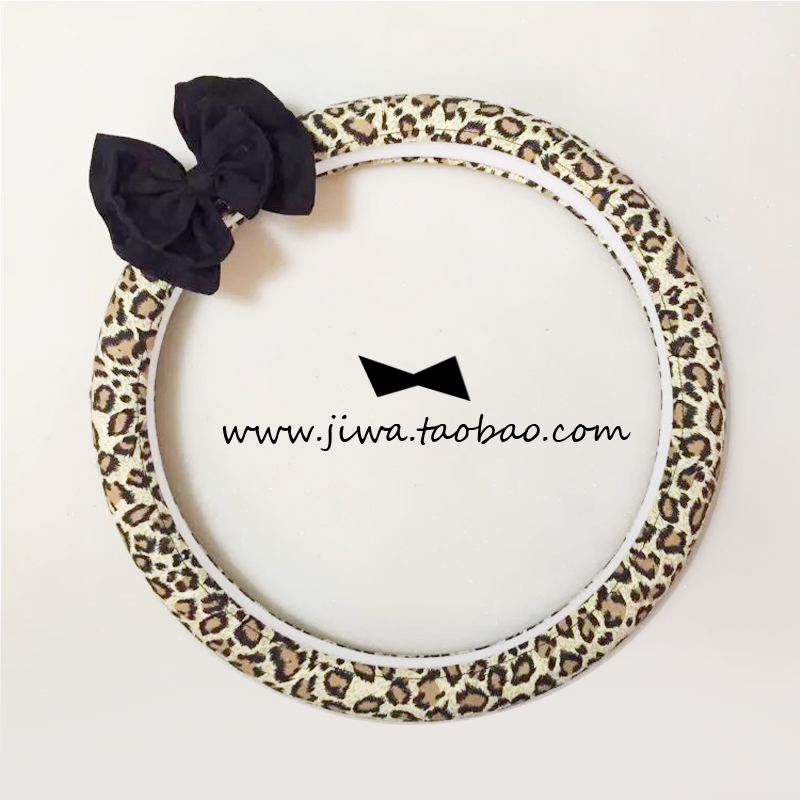 四季豹纹亚麻帆布蝴蝶结方向盘套ID3捷豹911好猫黑猫海豚mni