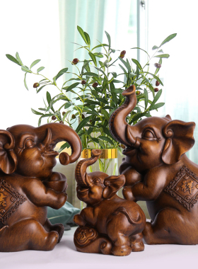 象摆件家居软装饰品客厅电视柜酒柜摆设创意礼物一家三口吉祥小象