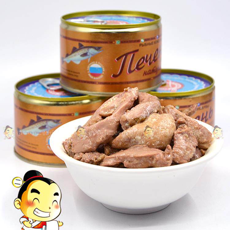 俄罗斯鱼肝罐头进口鱼肝子酱明太鱼肝籽即食海鲜鳕鱼白罐头下酒菜