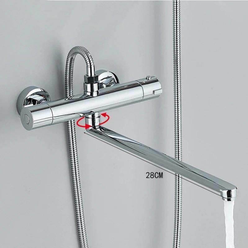 全铜浴缸水龙头二合一简易恒温花洒套装冷热混水恒温阀加长出水嘴