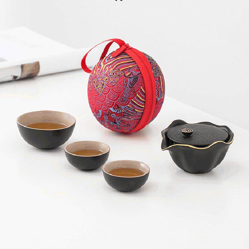 陶瓷快客杯一壶二杯旅行功夫茶具套装户外便携式泡茶杯小套随身包