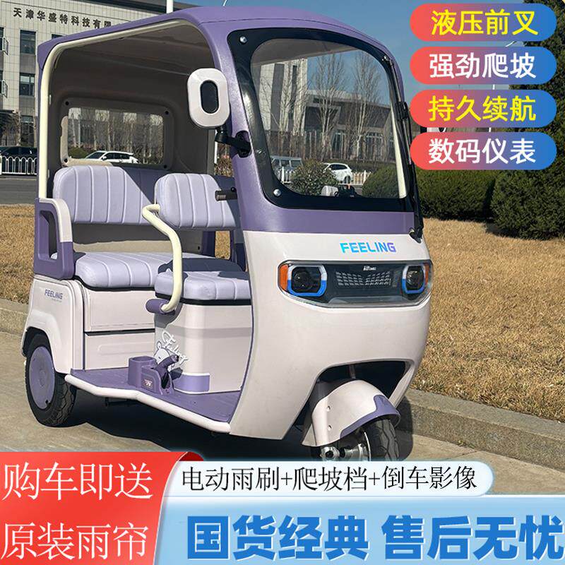 山区款带棚电动三轮车客货两用双排休闲电瓶车电动车大功率爬坡王