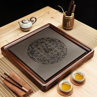 整块花梨木茶盘家用2025新款正方形百福乌金石小茶台实木茶海排水