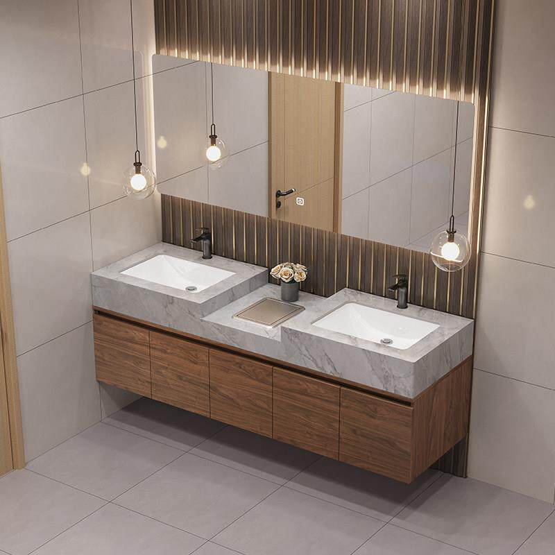 公共化妆室大理石洗手台双槽洗脸盆浴室柜组合厕所定制大尺寸洗脸