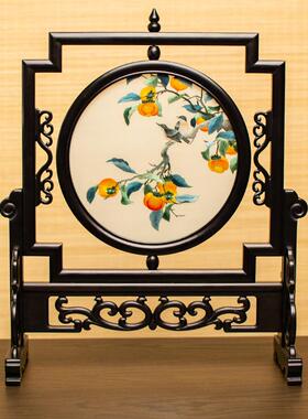 刺绣摆件苏绣桌面台屏中式真丝双面绣小屏风苏州绣美特色工艺礼品