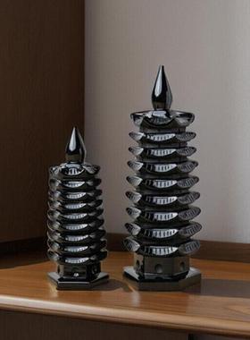 天然黑曜石九层文昌塔饰品家居客厅办公桌饰水晶工艺品饰品