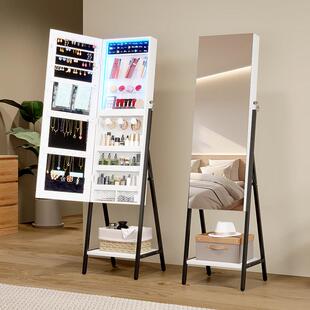 镜子全身镜落地镜家用全身镜带灯网红卧室收纳镜首饰柜储物多功能