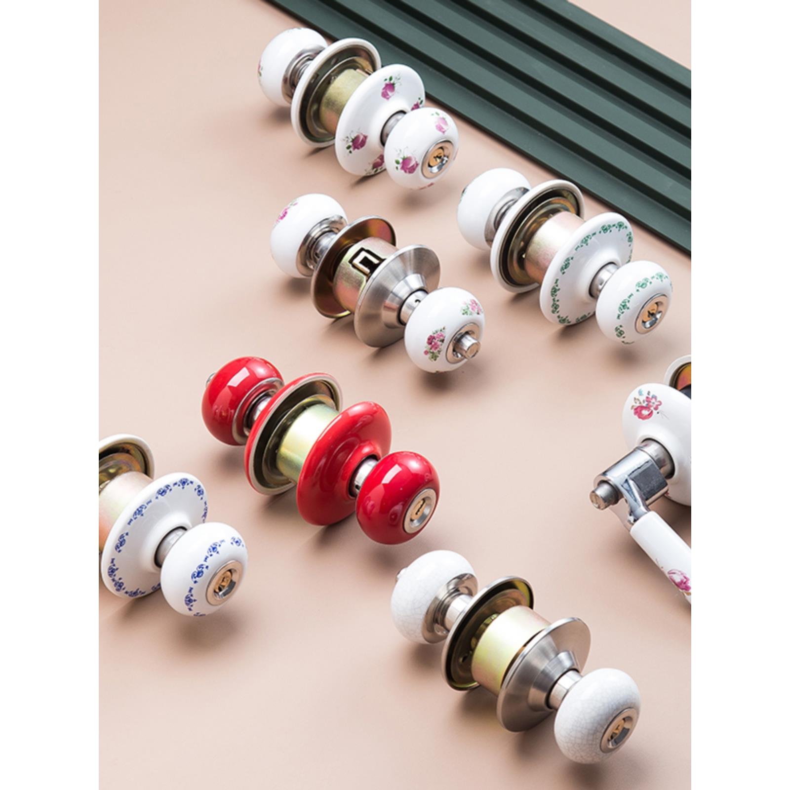 球圆形门锁博拉雅卧室卫生间幼儿园房门锁陶瓷锁粉红色门把手老式