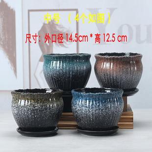花盆陶瓷托盘大号客厅简约家用客厅阳台直筒兰花专用带托盘加高款