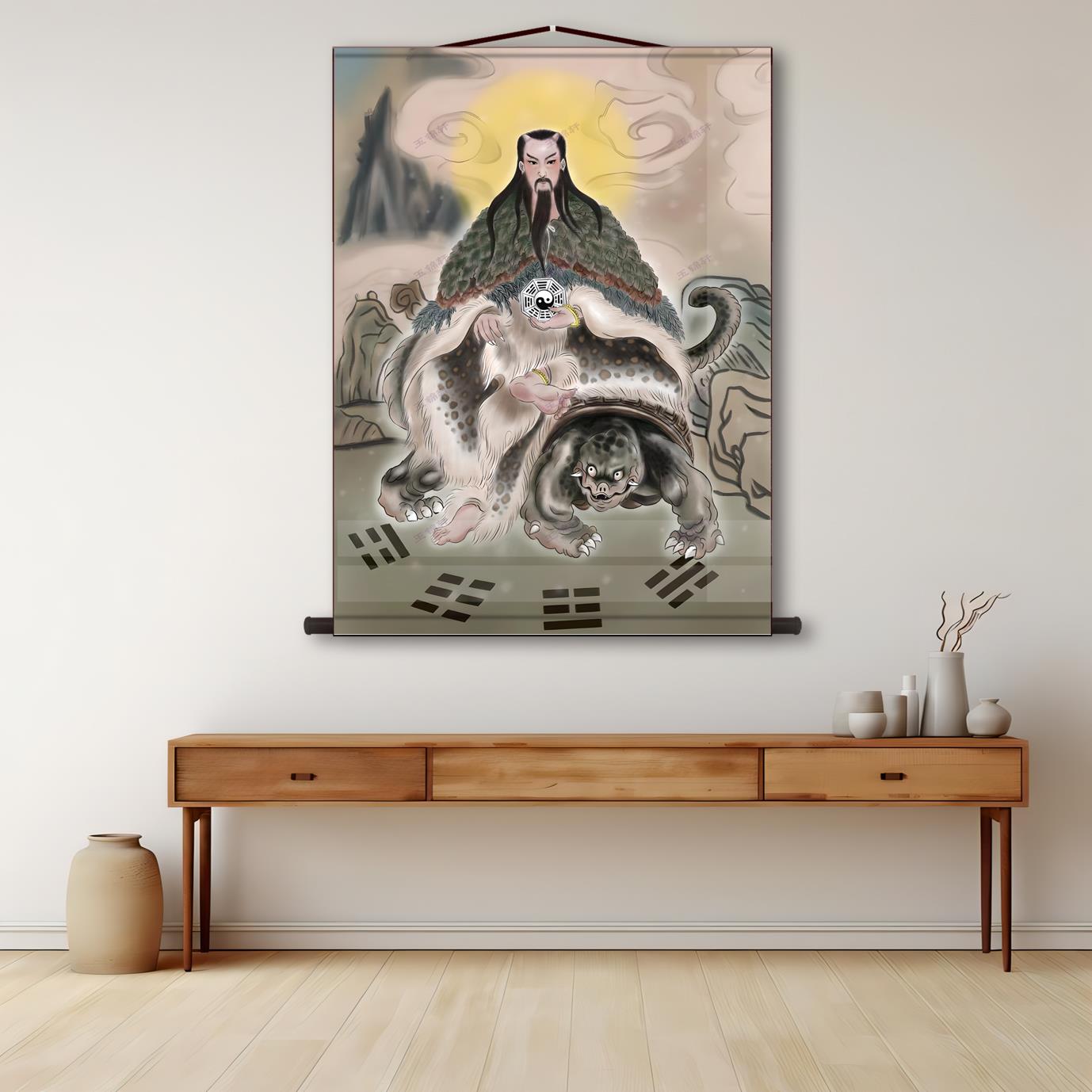 三尺三神像画伏羲八卦画像挂画家用供奉高清伏羲大帝卷轴装饰挂画