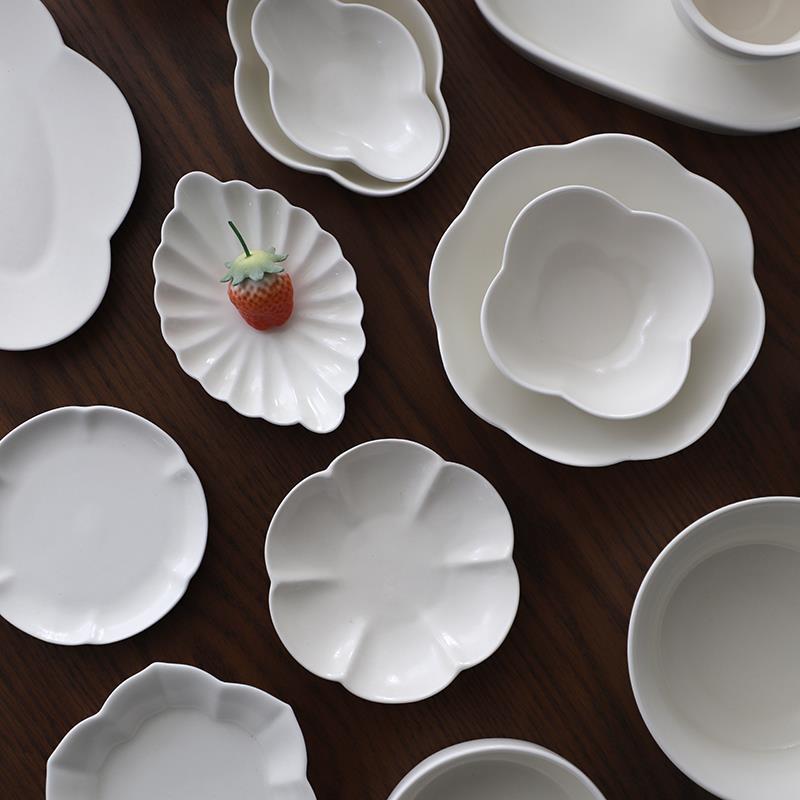 山水一间脂白釉花边料碟酱料碗凉菜碟寿司碟omakase餐具醋冻碟