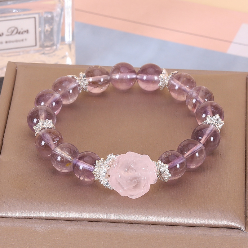 天然玻利维亚紫水晶手链女百搭简约款轻奢小众玫瑰花粉晶手串