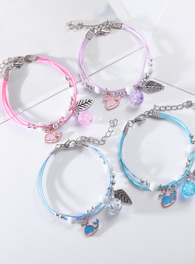 卡通新款多人闺蜜琉璃珠冰裂纹女韩版甜美森系百搭简约小清新