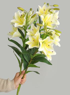 商场餐厅桌面装饰仿真花3D打印5头阳光百合 家居客厅餐桌插花