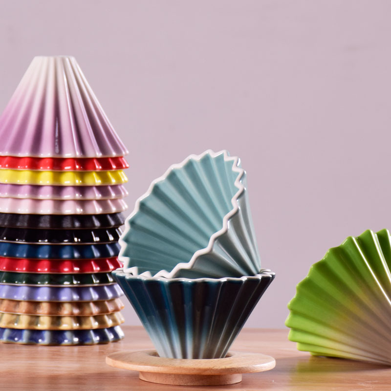 咖啡V60滤杯手冲咖啡器具1-2人份陶瓷渐变折纸过滤器家用漏斗套装