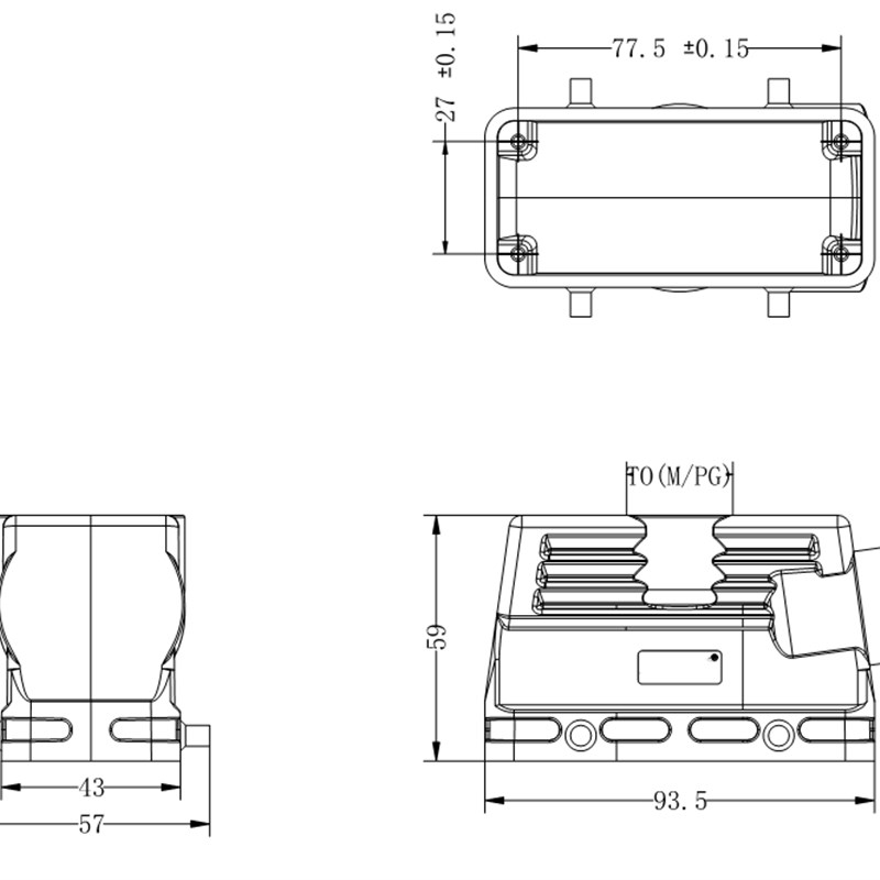 矩形重载连接器  H16B顶出4耳上壳  H16B-TO/P-4B-M25