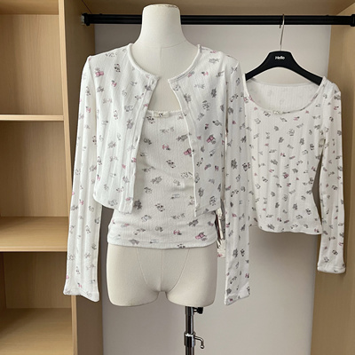 吊带碎花上衣两件套外穿开衫